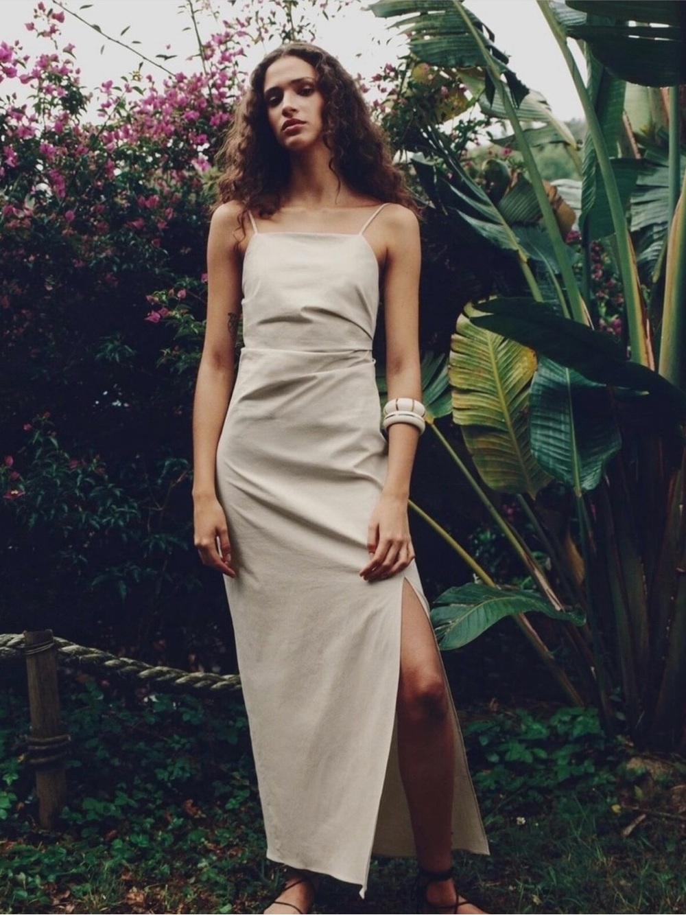 Elegant Cream Maxi Dress with Side Slit